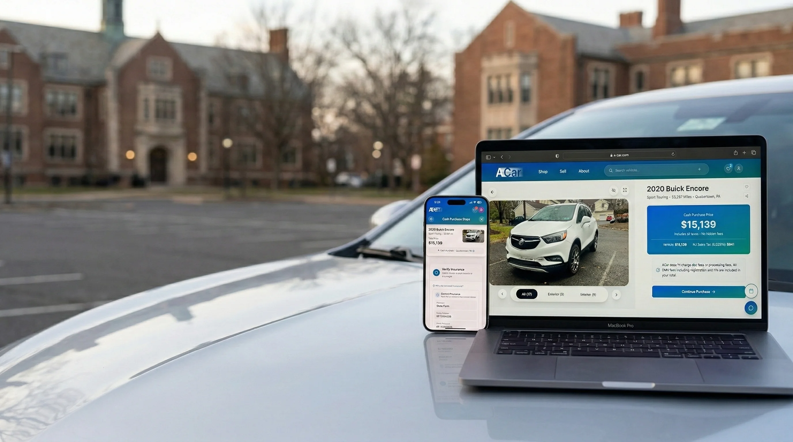 ACar purchase total and guided checkout on a laptop and phone