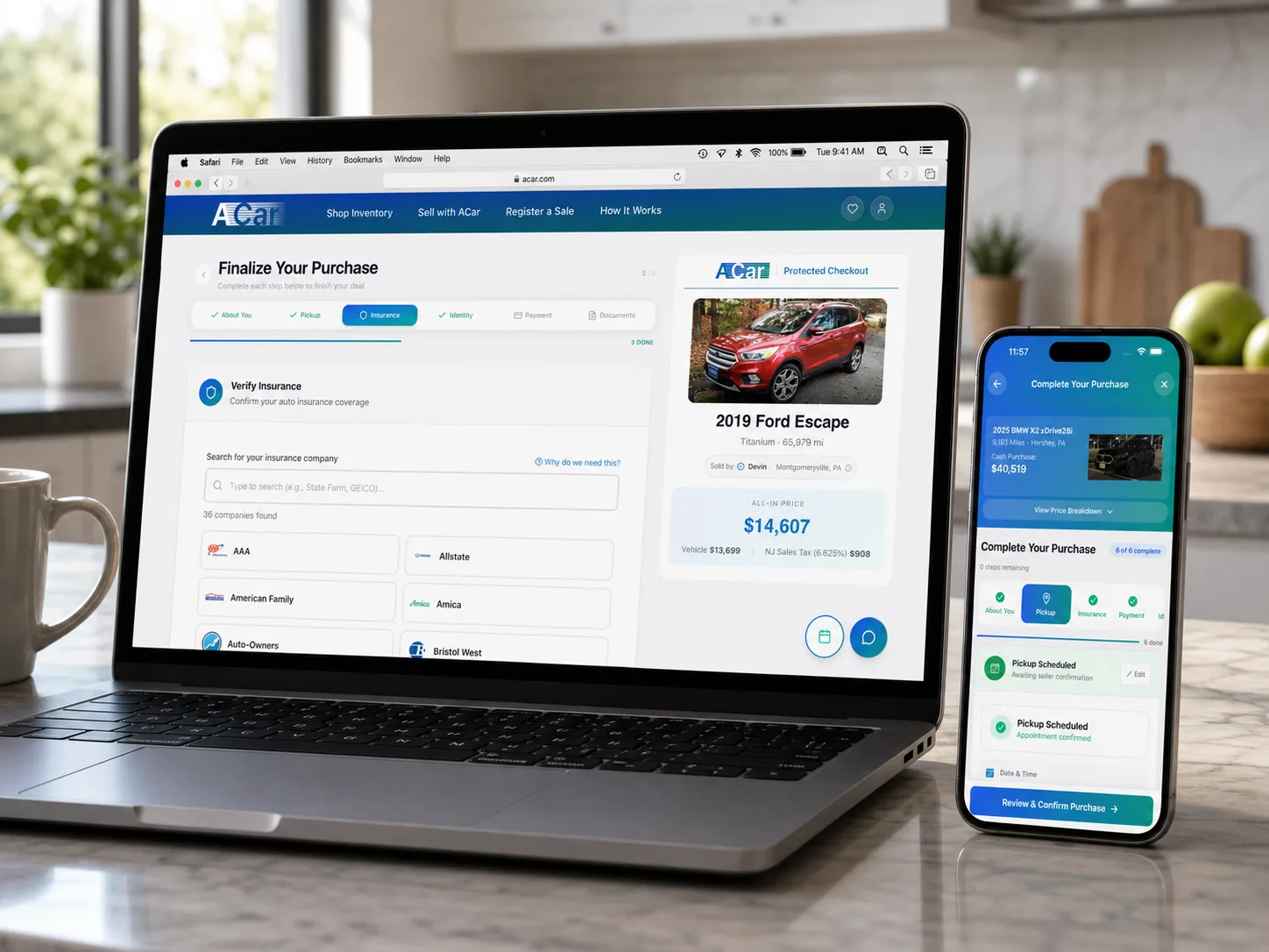 ACar guided checkout on laptop and mobile showing Finalize Your Purchase screen