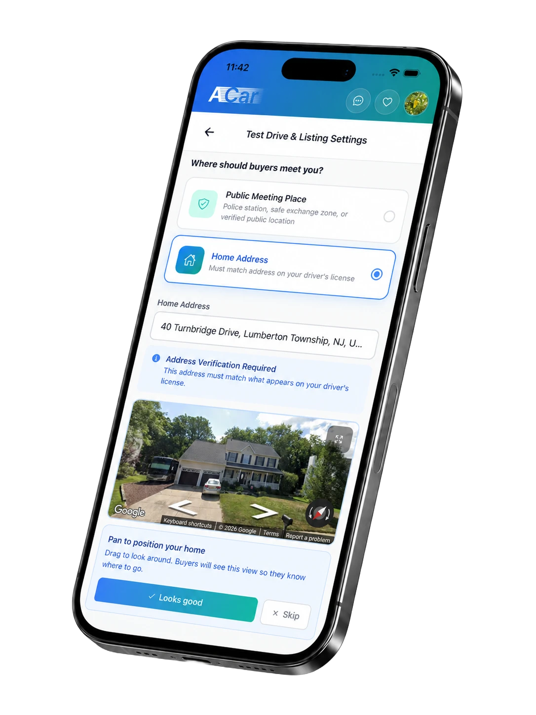 ACar test drive and listing settings on a phone