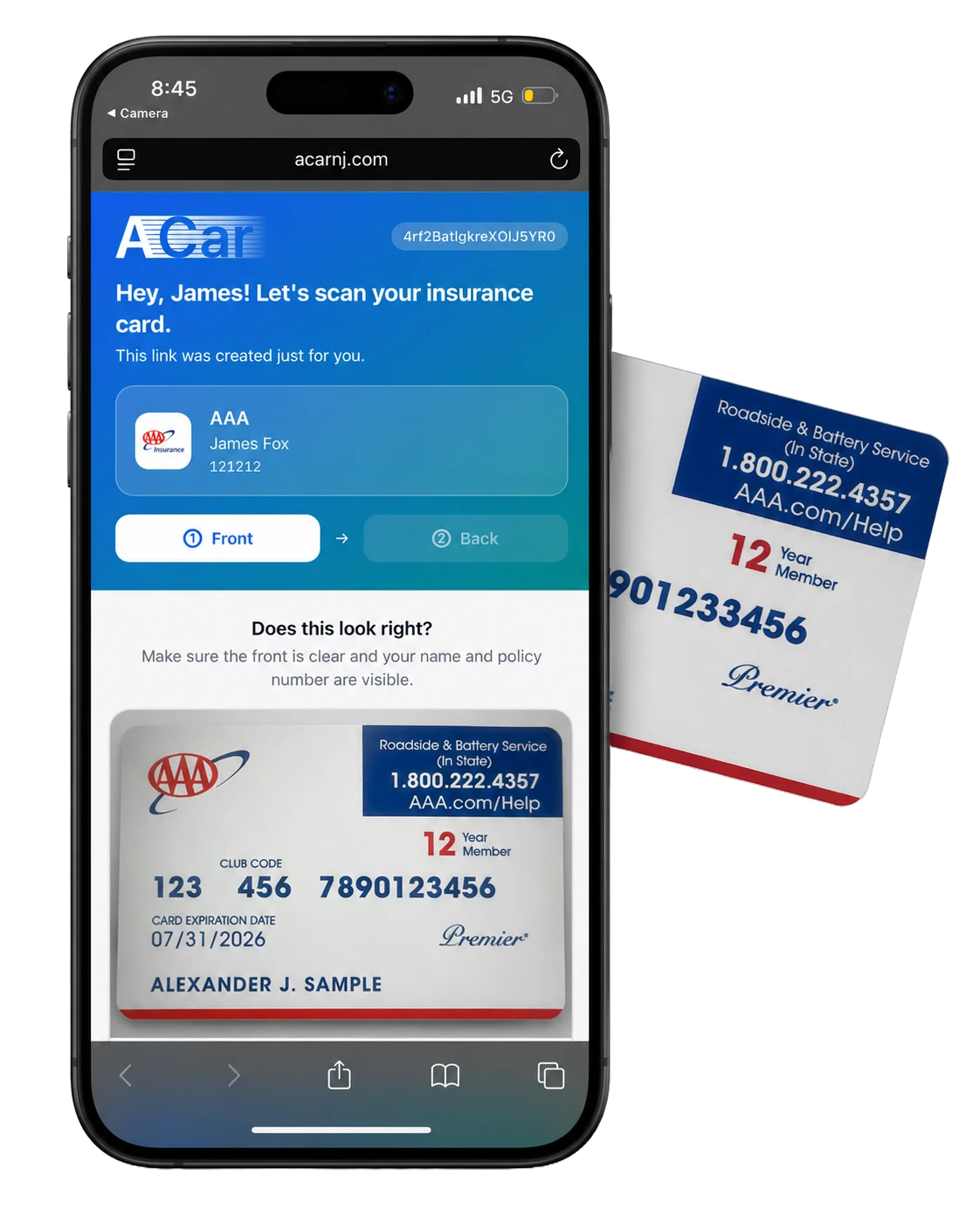 ACar mobile insurance-card capture example
